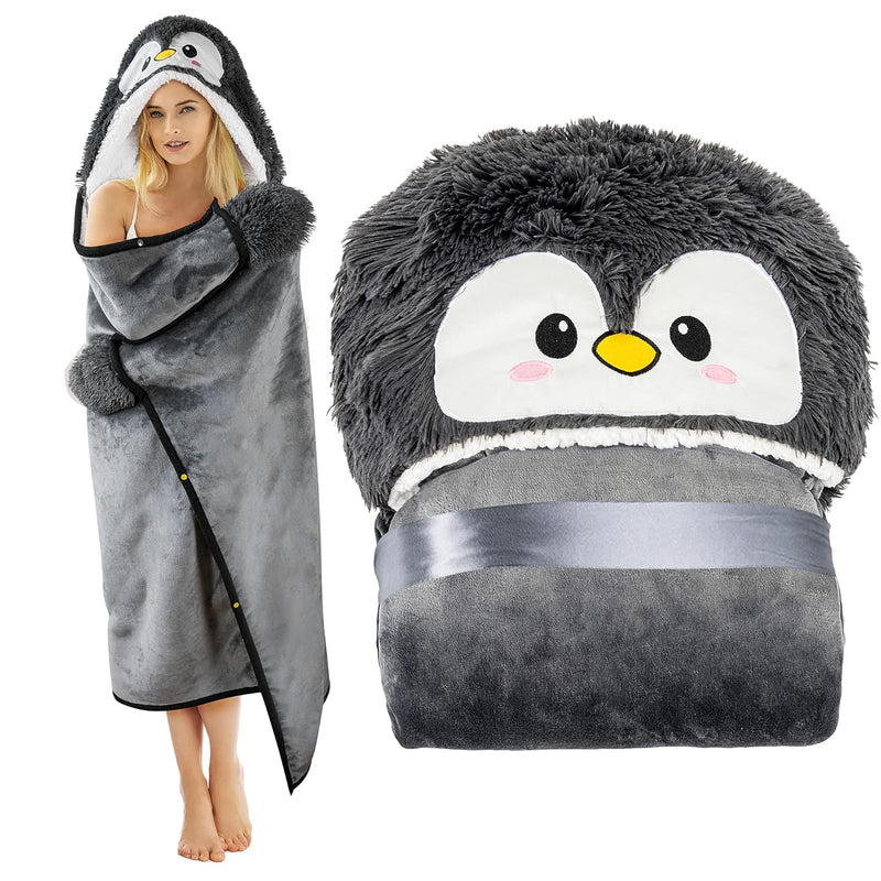 Penguin Wearable Hooded Blanket For Adults – Fuzzy Super Soft Warm Cozy Plush