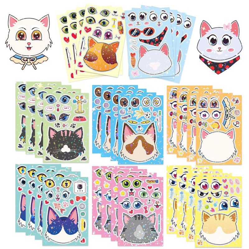 Make Your Own Holographic Cat Stickers Kit for DIY Crafts and Cat Birthday Party Favors - 32 Pcs