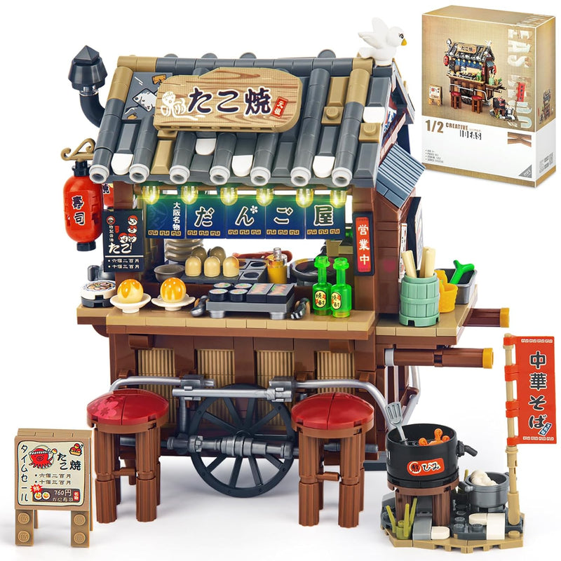 Japan Street Mini Building Set, Moc Cute Takoyaki Shop Creative Japanese Ar