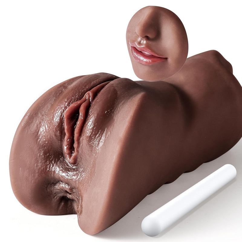 3 In 1 Male Masturbator Realistic Pocket Pussy With Drying Stick, Double-Ended Male Sex Toy Mouth Tongue Textured Vagina & Tight Anus For Men Masturbation (Black)