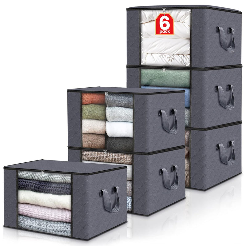 6 Pack Clothes Storage, Foldable Blanket Storage Bags, Storage Containers For Or