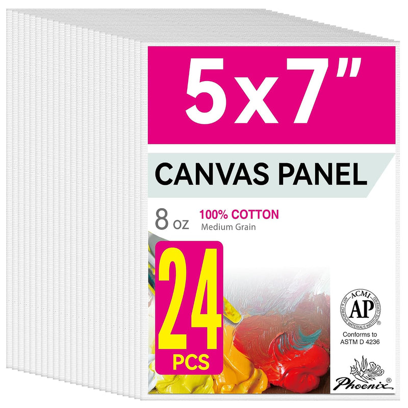 24 Pack 5 x 7 Inch Canvas Panels, 8 oz Triple-Primed 100% Cotton Boards