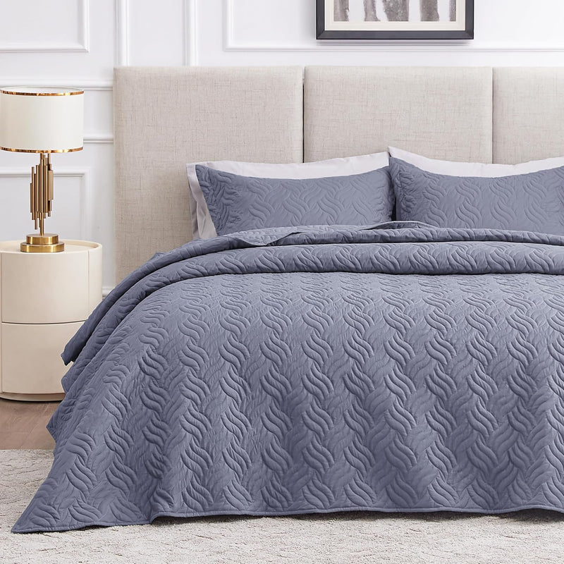 King Size Quilt Bedding Set Bluish Grey Bedspreads - Bed Summer Quilt Lightwei