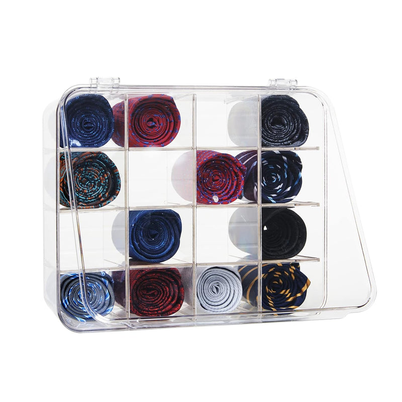 Tie Rack Organizer, Clear Tie Organizer Box, Acrylic Tie Display Rack For 16 Tie