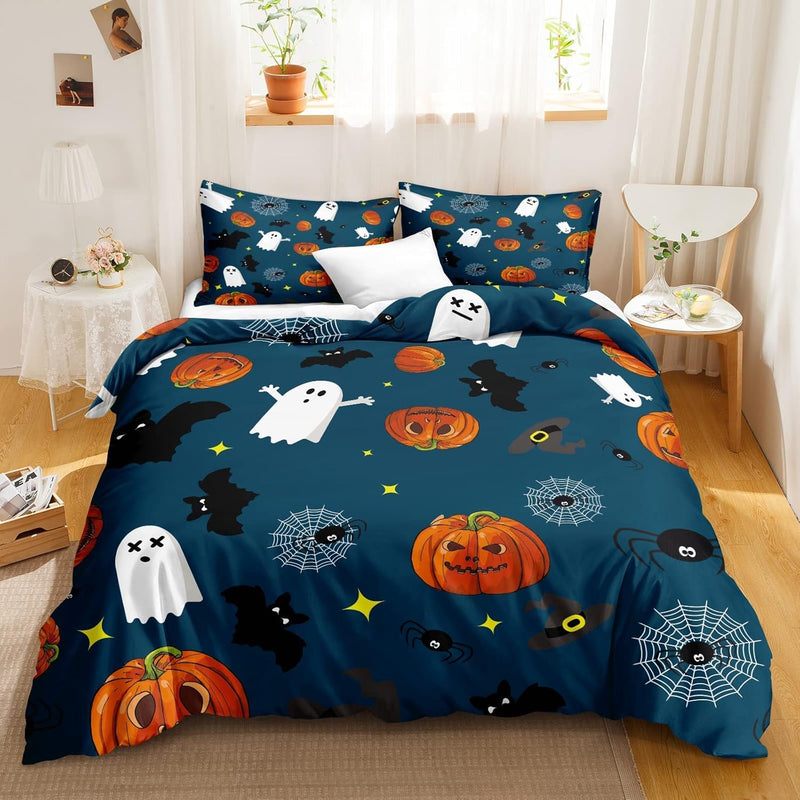 Halloween Bedding Set Twin Size Halloween Duvet Cover Cartoon Pumpkin Witch Ha