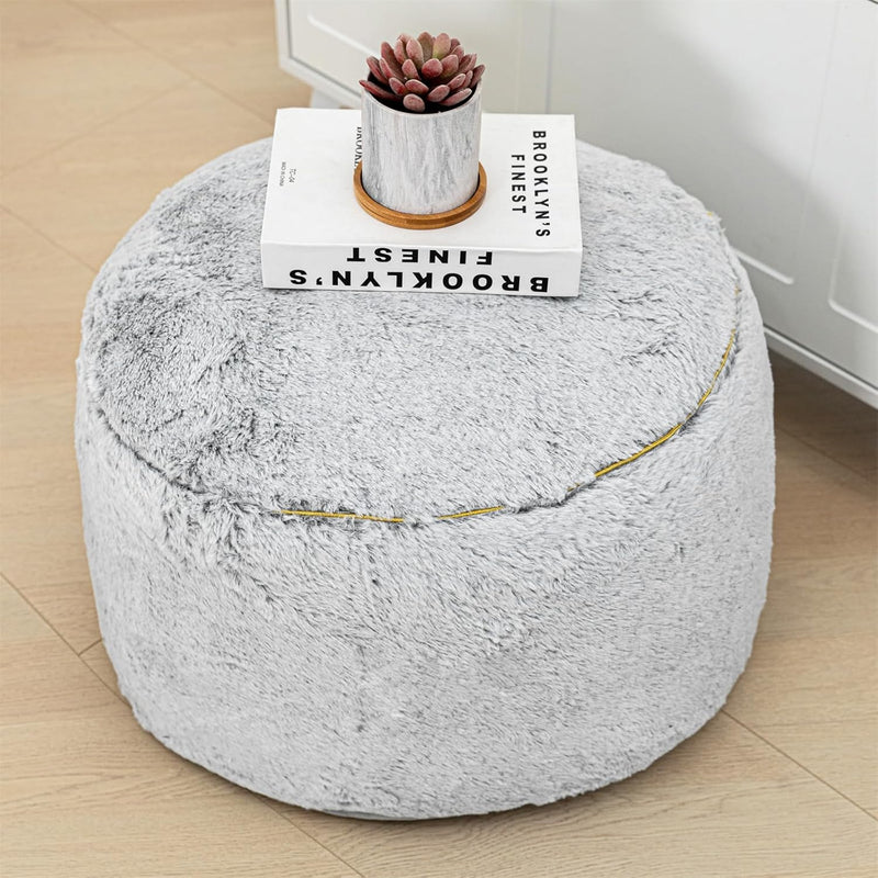 Round Unstuffed Pouf Ottoman 20X20X12 Inches Faux Fur Ottoman Foot Rest Under