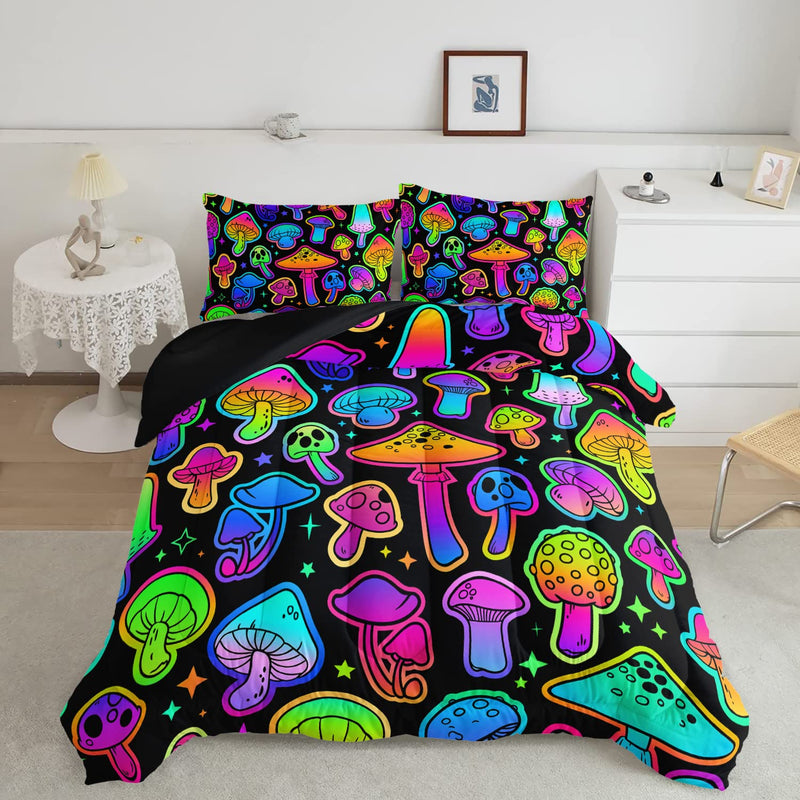 Mushroom Comforter Set Kids Bedding Set Twin,3Pcs Colorful Soft Black Gradient