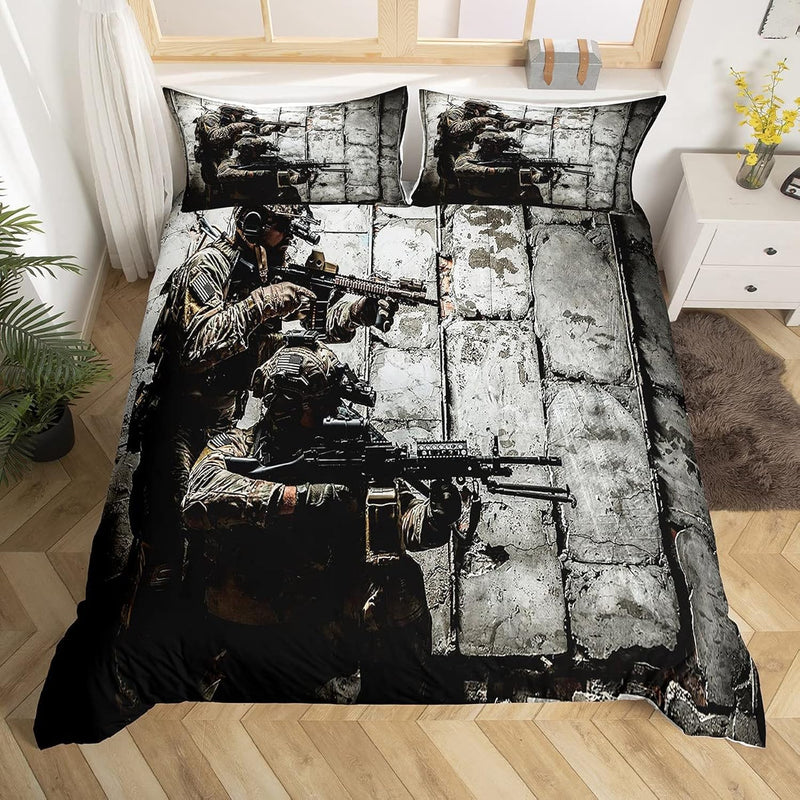 Soldier Comforter Cover, Army Rifle Machine Gun Bedding Sets For Boys, Under M