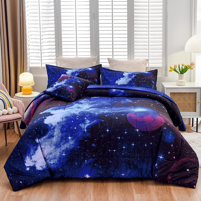 Galaxy 6Pcs Bedding Sets Outer Space Comforter Bed In A Bag 3D Printed Quilt,F