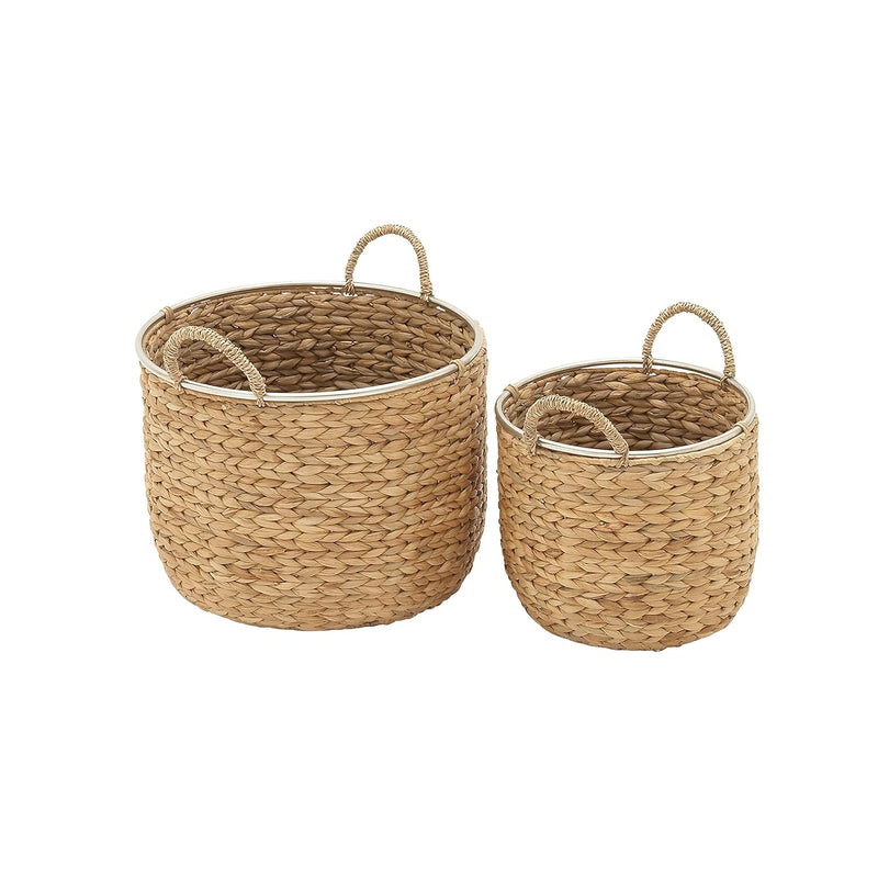 Seagrass Handmade Storage Basket With Handles, Set Of 2 12", 16"W, Light Brown
