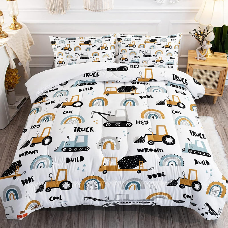 Cartoon Car Boys Comforter Set Construction Vehicles Kids Bedding Set Queen Si