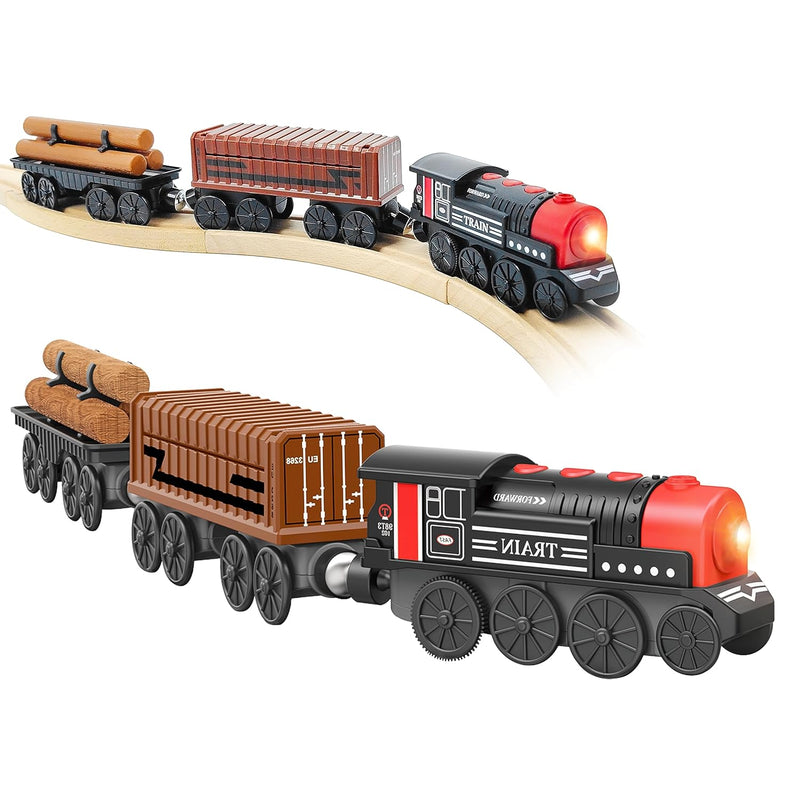Motorized Train For Wooden Track, 3Pcs Train Toy Set For 3 4 5+Years Old Bo