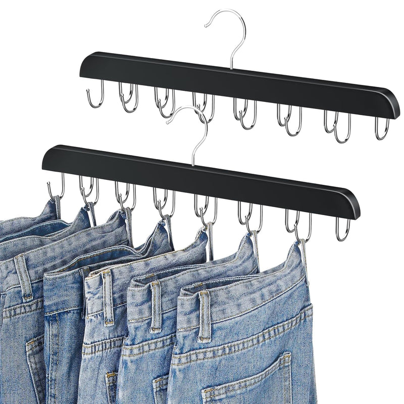 Jean Hangers For Closet, 14 Wood Jeans Hooks Space Saving, 180° Rotating Jean Ha