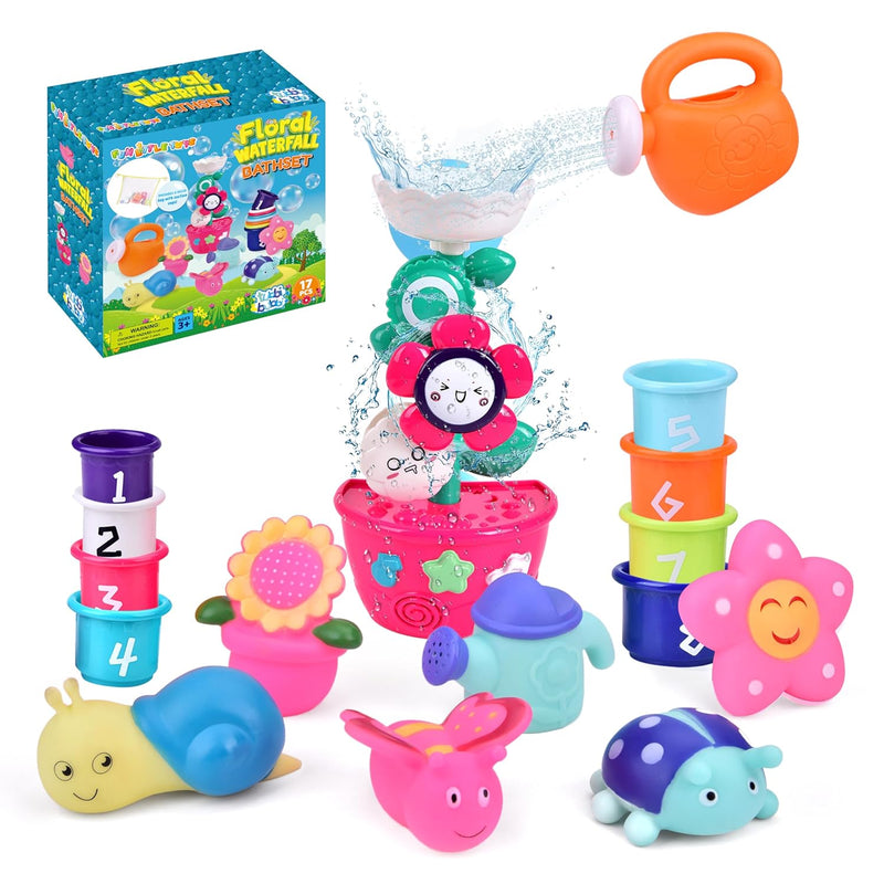 16Pcs Bath Toys for Toddlers, Flower Waterfall Water Station Garden Squirte