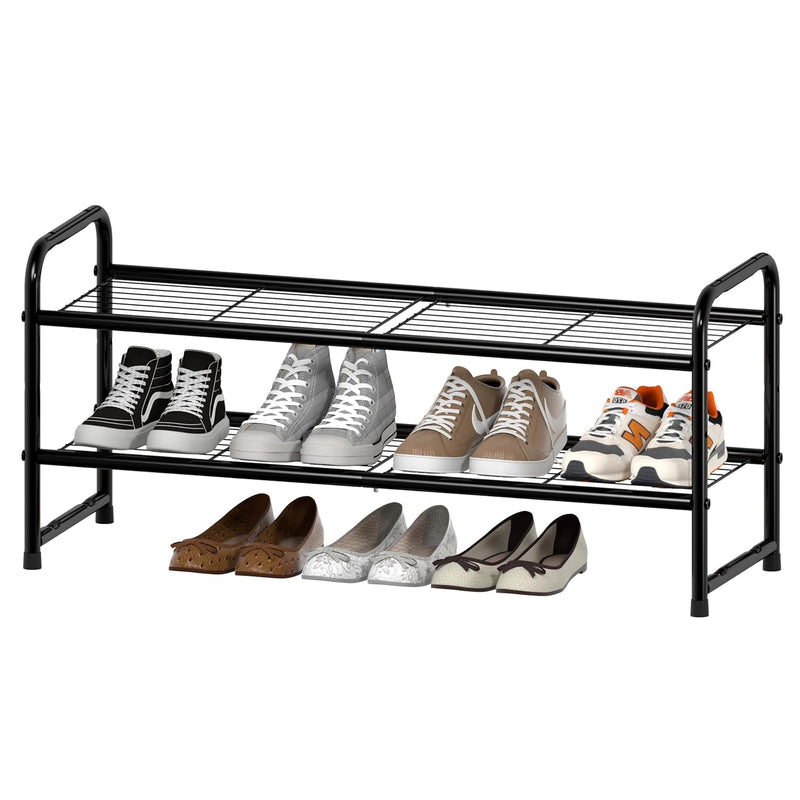 2-Tier Stackable Shoe Rack, Shoe Shelf Storage Organizer For Entryway, Extra Lar