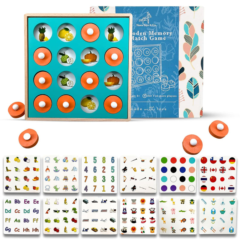 Memory Matching Game For Kids Ages 3 And Up 12 Patterns, Wooden, Durable, B