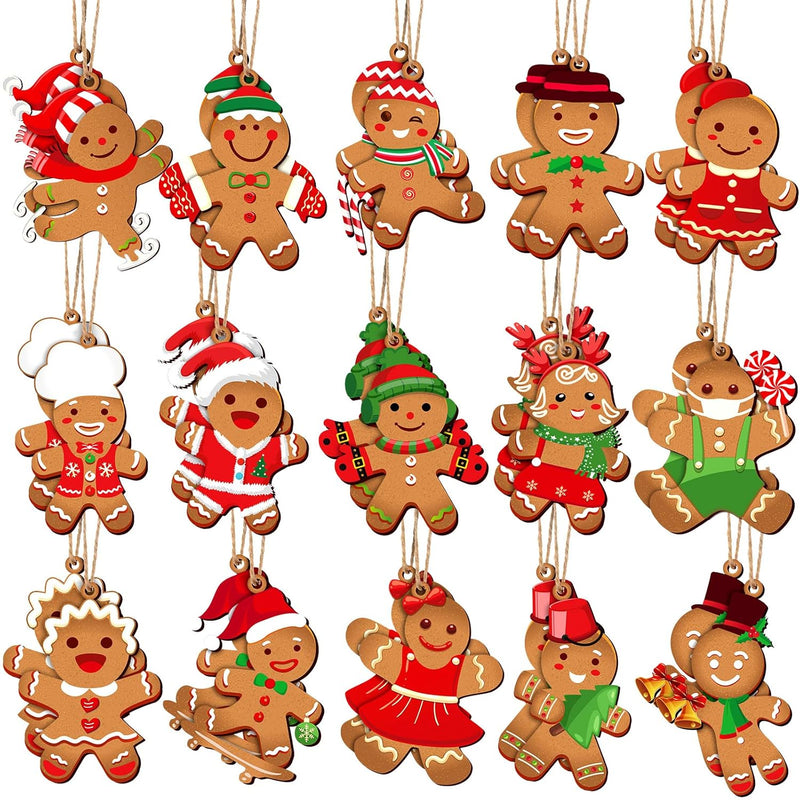 30 Pieces Christmas Tree Wooden Gingerbread Hanging Baking Ornament Gingerbrea