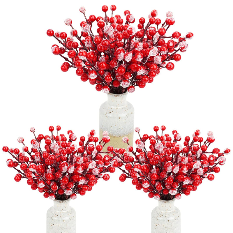 24 Pcs Artificial Holly Berry Stems, 21Cm Frosted Red Beery Stems Picks For Ch