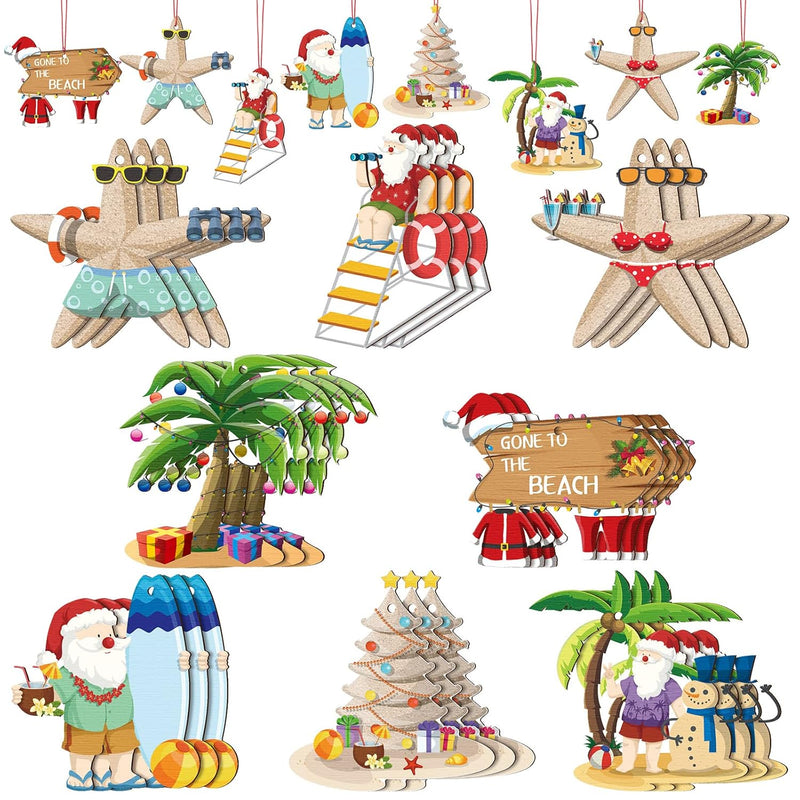 24 Pcs Beach Santa Christmas Ornament Beach Starfish Christmas Tree Ornament W