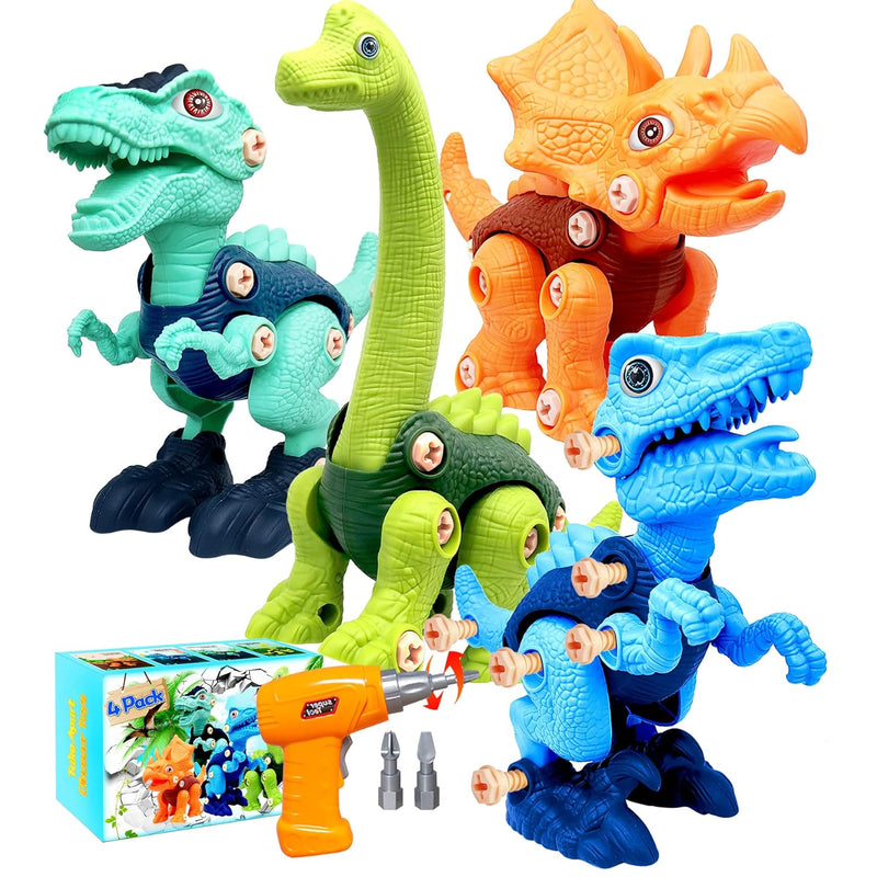 Dinosaur Toys For Kids, 4 Pack Take Apart Dinosaur Toys With Electric Drill Fo