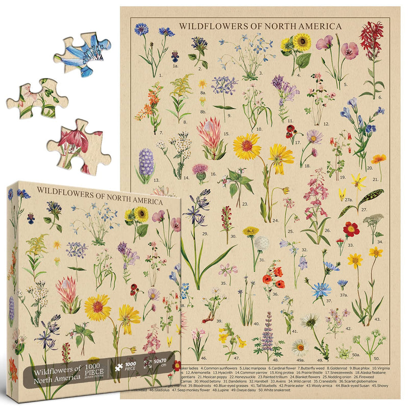 Vintage Wildflowers Puzzle 1000 Pieces For Adult, Botany Plant Flower Puzzl