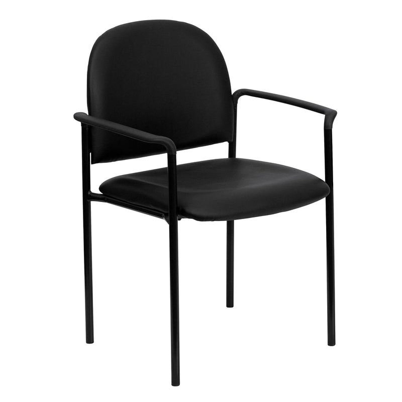 Tiffany Comfort Black Vinyl Stackable Steel Side Reception Chair With Arms