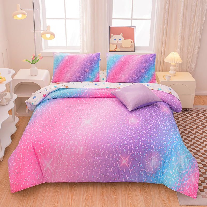Full Size Bedding Sets Glitter Galaxy Bedding 6 Pieces Bed In A Bag Full Size,