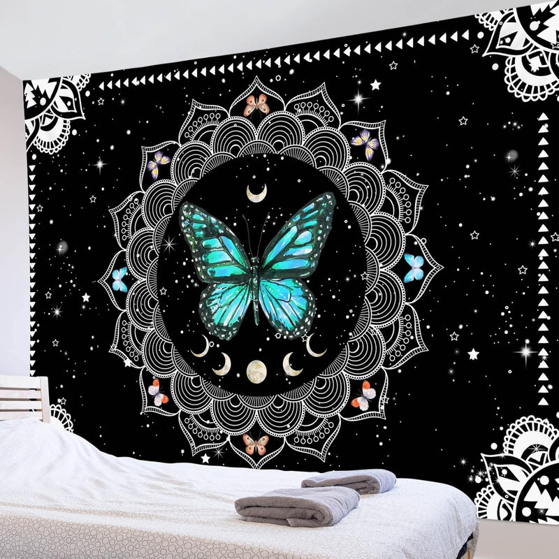 Butterfly Wall Tapestry Trippy Teal Butterfly Tapestries Black And White Bohem