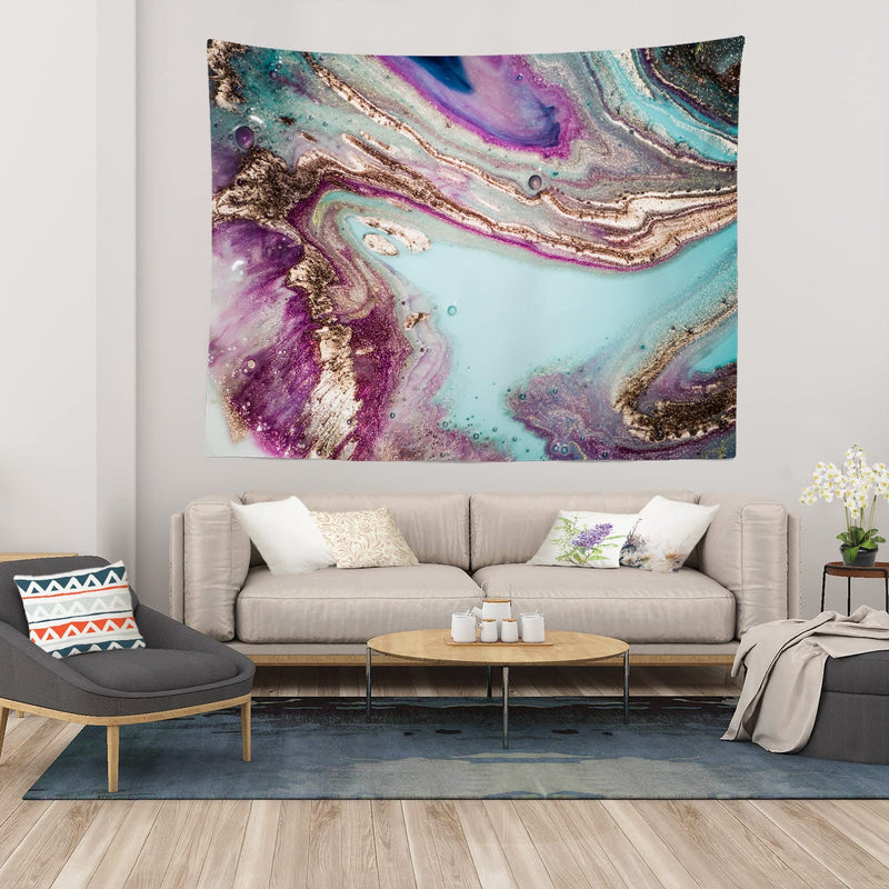 Trendy Turkish Art Wall Tapestry, Modern Abstract Watercolor And Marble Design