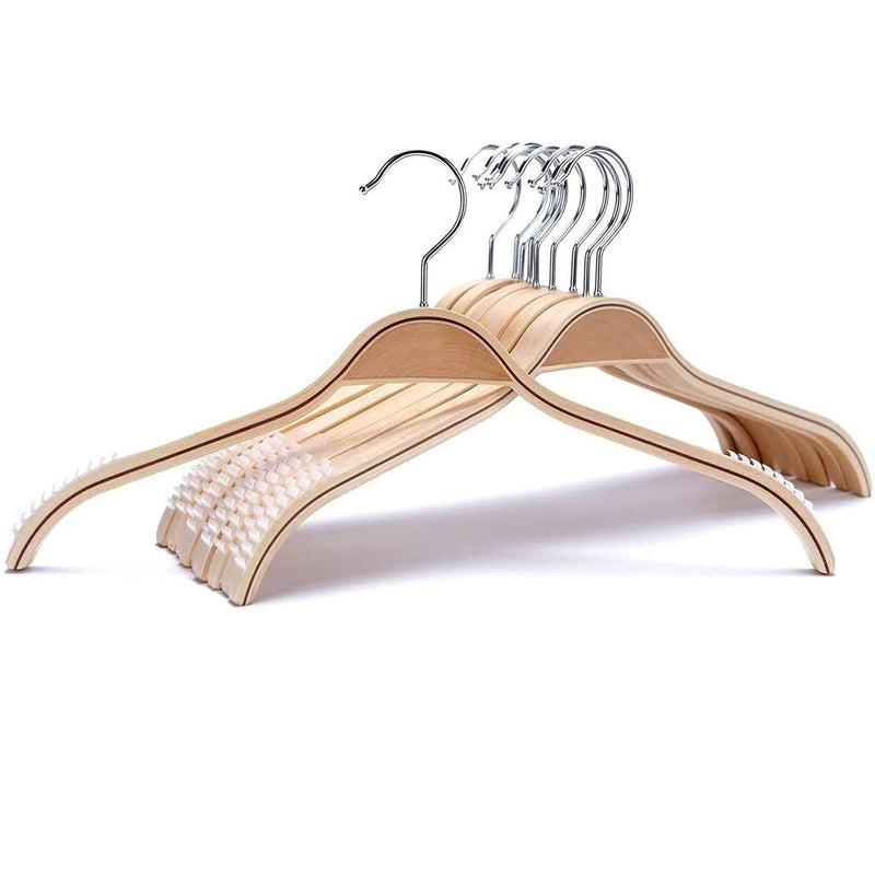 Lightweight Non Slip Wooden Hangers - 10 Pack Heavy Duty Wood Coat Hangers With