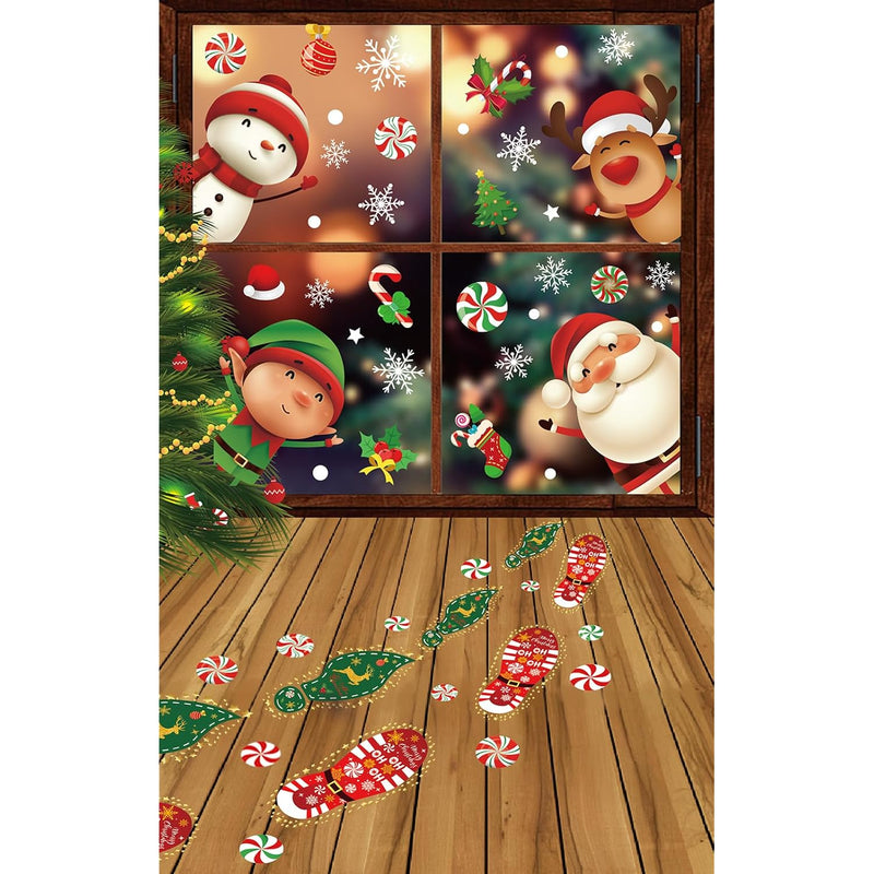 Anydesign 14 Sheets 176Pcs Christmas Window Clings & Peppermint Floor Clings F