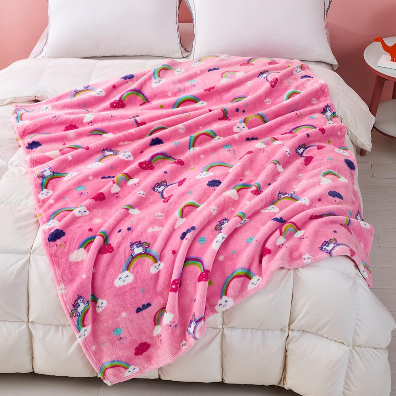 Rainbow Blanket For Girls, 380 Gsm Pink Rainbow Throw Blanket For Kids, Cute R