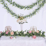 Faux Eucalyptus Garland Plant, 2 Pack Artificial Vines Hanging Eucalyptus Leaves Greenery Garland for Wedding Backdrop Arch Wall Decor, 6 Feet/pcs UV Protected Indoor Outdoor