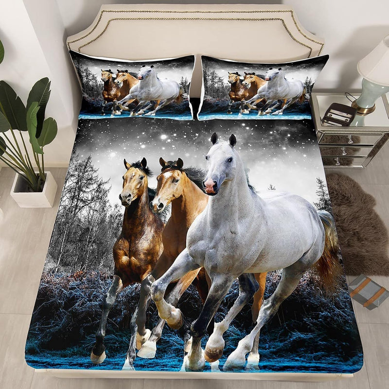 Horse Bed Sheet Set Galloping Horse Bedding Sheets For Kids Boys Girls Wildlif