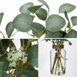 Artificial Eucalyptus Stems in Glass Vase with Faux Water, 14" Fake Plant Eucalyptus Leaves for Home Office Farmhouse Wedding Centerpiece Décor