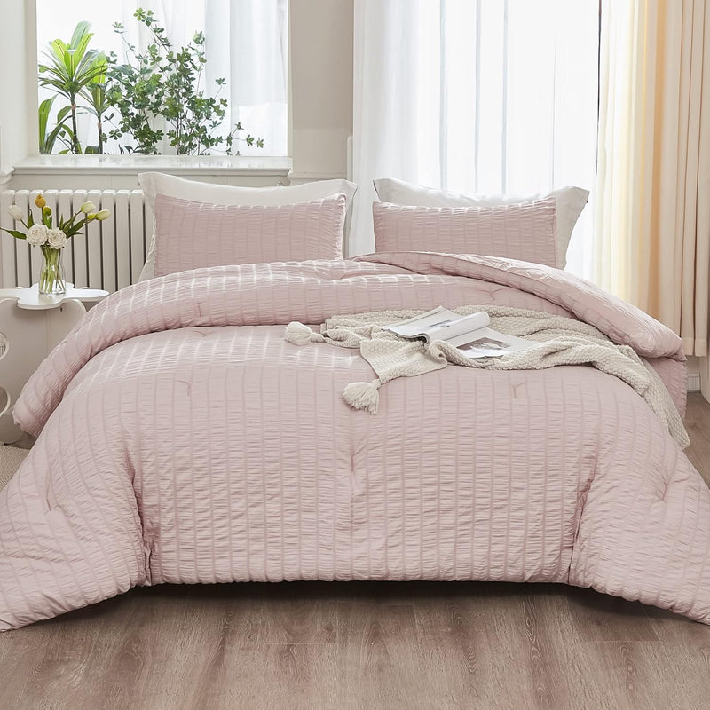 Pink Full Size Comforter Sets For Girls, 3 Pieces Cute Blush Women Lightweight