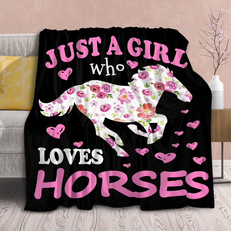 Horse Blanket Gift For Girls Women Plush-Just A Girl Who Loves Horses Comfy Th