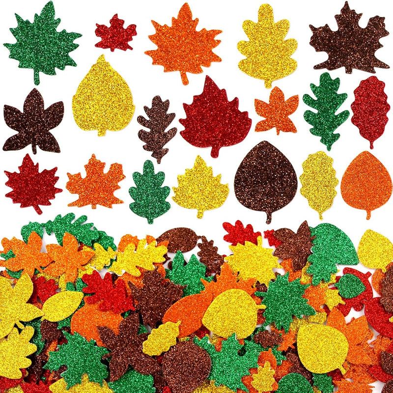 500 Pack Fall Leaf Stickers with Glitter and Foam for Kids Crafts