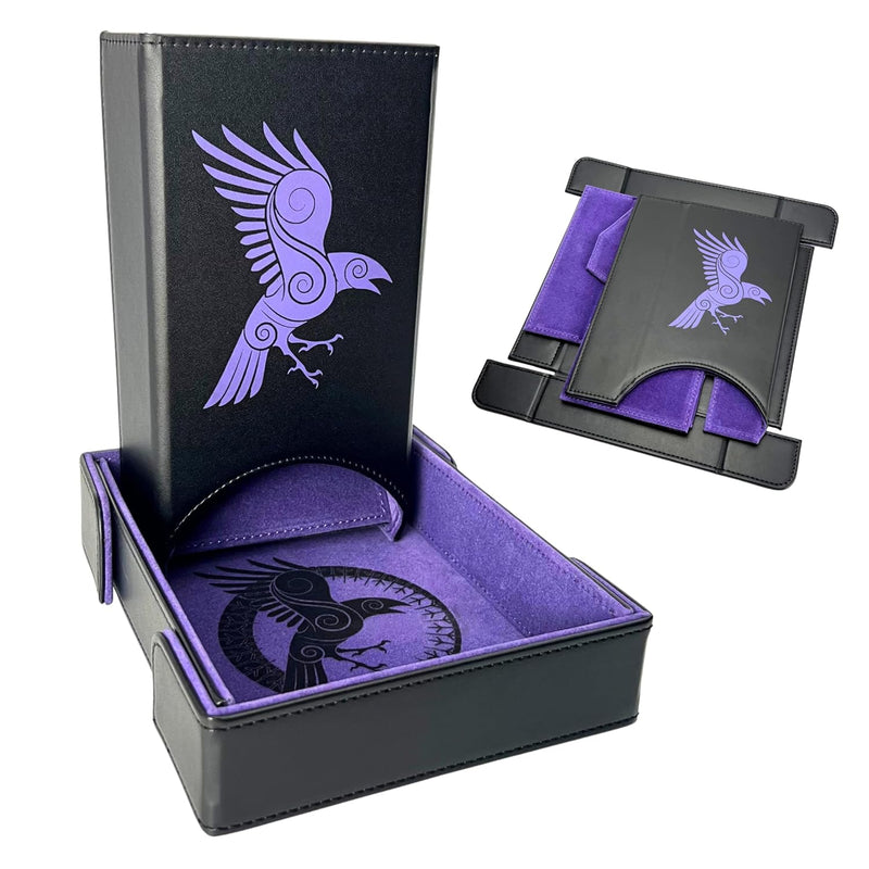 Folding Dice Tower And Dice Tray For Rpg Table Top Gaming Black/Purple Rave