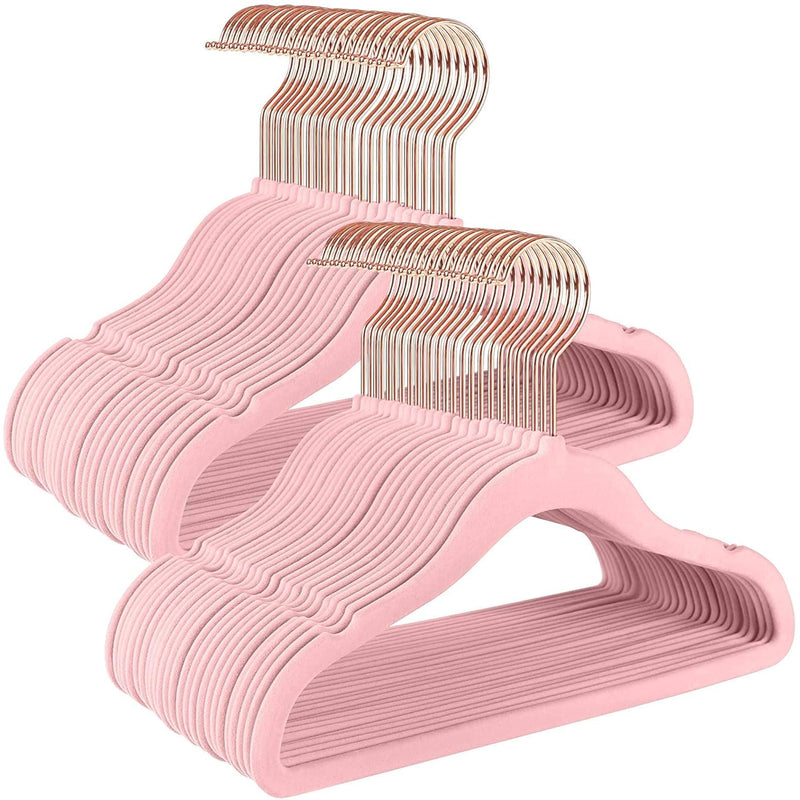 Baby Velvet Hangers Non-Slip Baby Clothes Hangers, 11.8” Inch 50 Pack Space Saving Childrens Hangers -360° Swivel Rose Gold Hook, Strong & Durable Infant/Toddler Pink Hangers