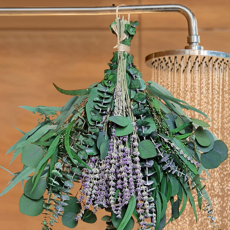 52 Pcs Mix Dried Eucalyptus & Lavender Flowers Bundles For Shower, 17'' Natura
