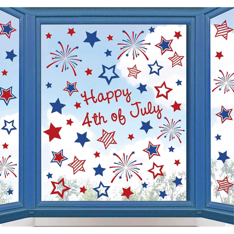 9 Sheets 4Th Of July Window Clings Usa Stars Shape Fireworks Window Decals Pat