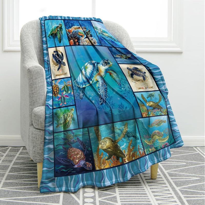 Ocean Sea Turtle Blanket Gifts For Women Men Birthday For Mom Dad Wife Husband