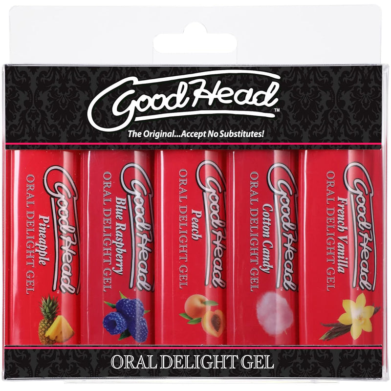 Goodhead - Oral Delight Gel Variety Pack - French Vanilla, Cotton Candy, Blue Raspberry, Peach, Pineapple - 5 X 1 Oz. (5 X 28 G)