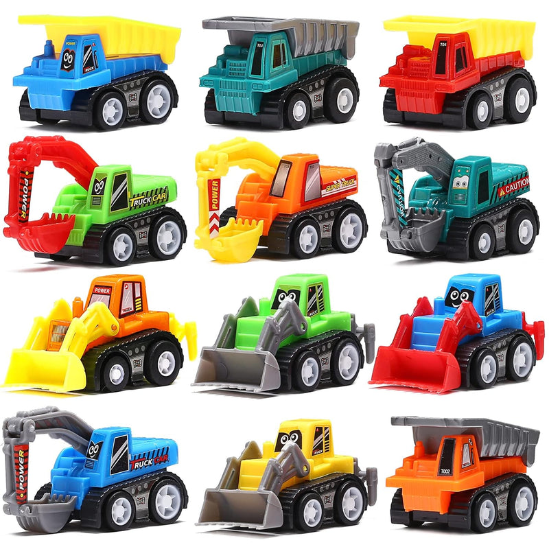 12 Piece Mini Truck Toy Kit Pull Back Construction Vehicles For Kids, Great