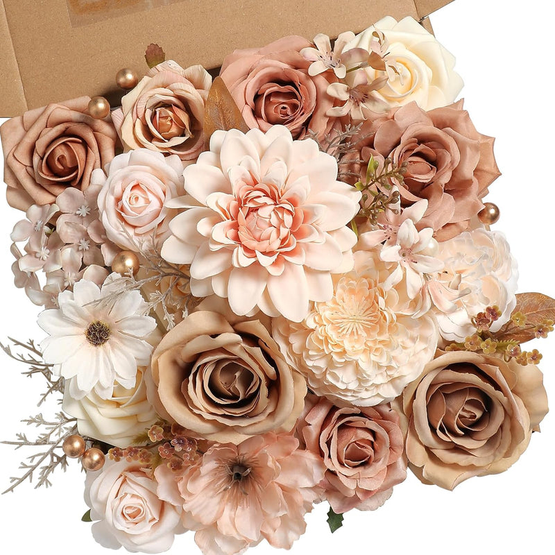 Artificial Flowers Combo Set Fake Flower Leaf Box With Stems For Diy Wedding B
