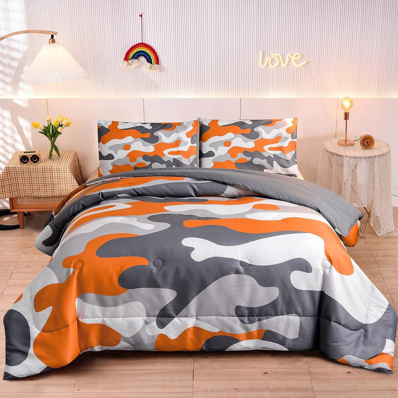 Kids Camo Bedding Set, Army Camouflage Bedding Queen Comforter Set For Boys Gi