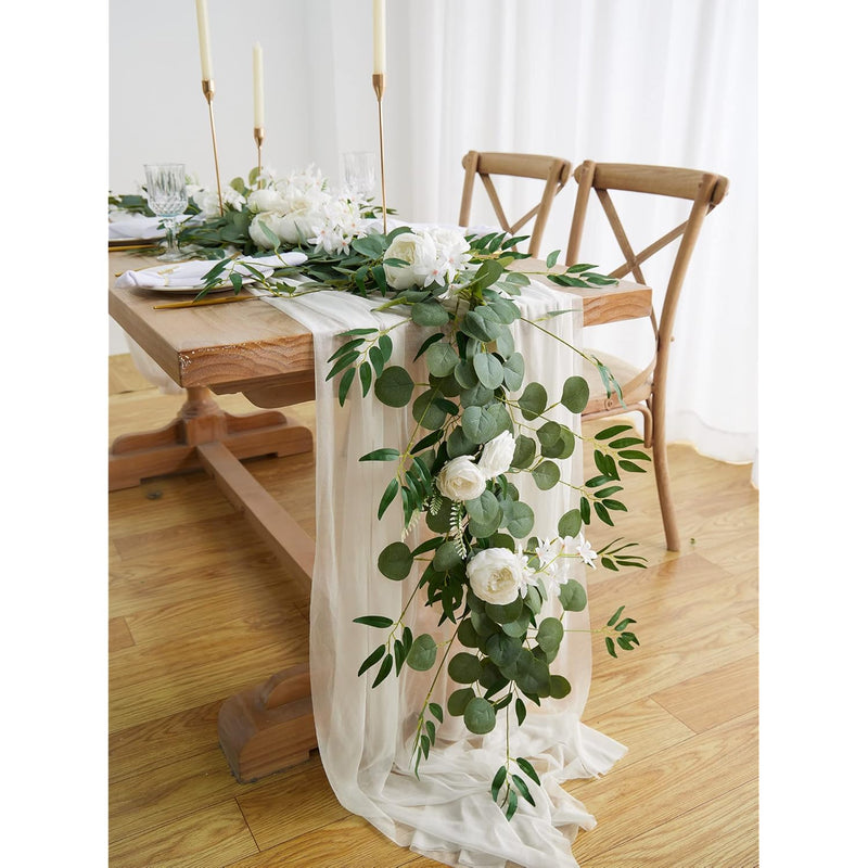 8Ft Eucalyptus And Willow Leaf Garland With Artificial Flowers Fake Flower Peo