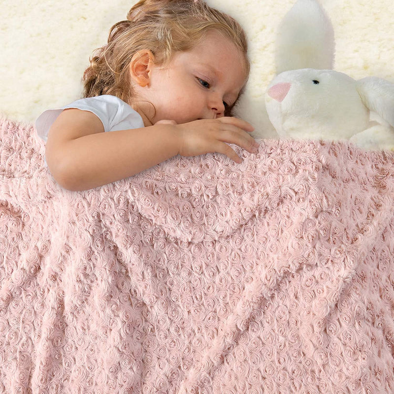Throw Blanket Baby Blanket Pale Pink Soft Cozy Fuzzy Dimensional Rose Design C