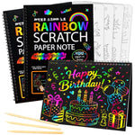 3 Pack Rainbow Scratch Art Notebooks, Spiral Magic Scratch Pads for Kids